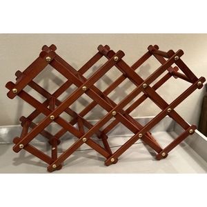 Vintage Wood Wine Rack Bottle Expanding Folding Accordion Style 10 Bottle MCM